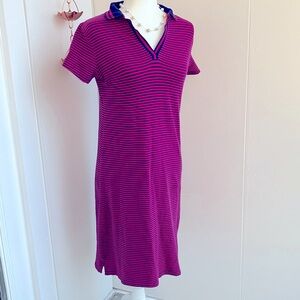 Lands' End Dark Pink and Navy Short Sleeve Polo Style Preppy Midi Dress